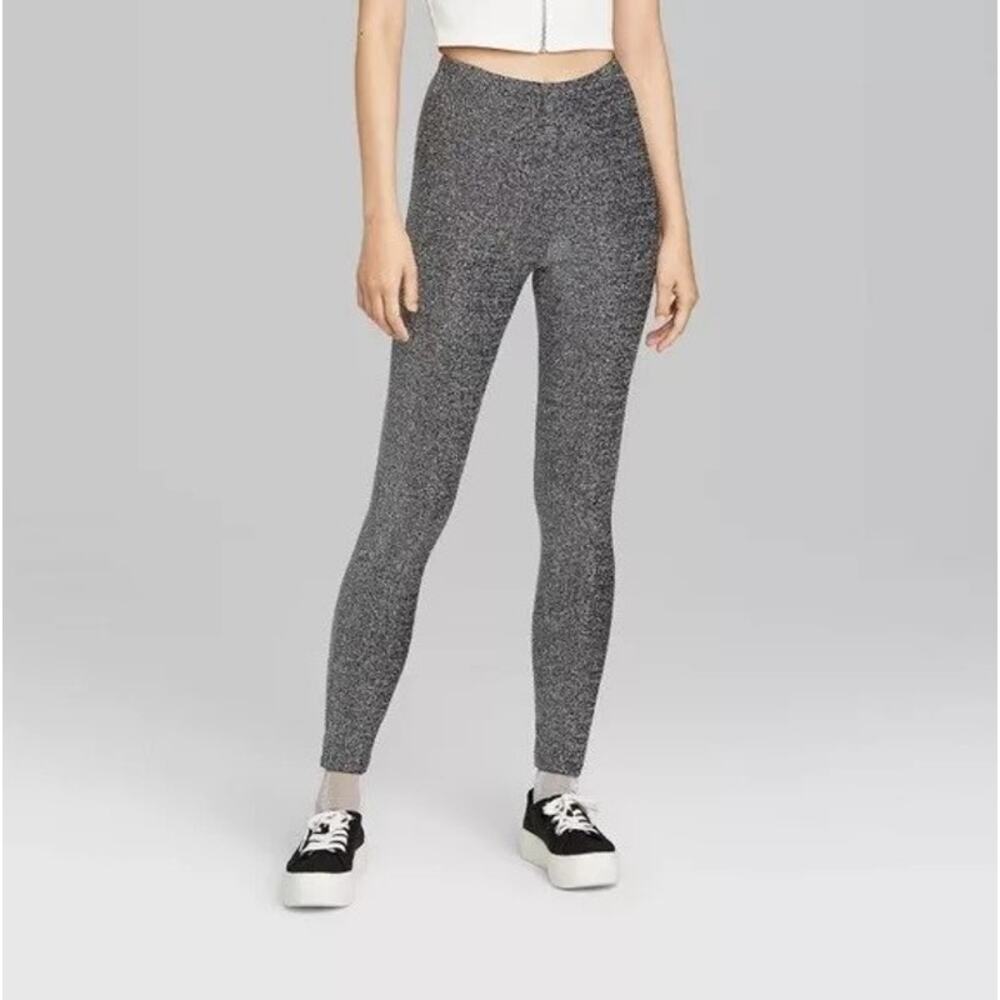 Wild Fable Leggings S‎ High Waisted Metallic Shimmery Full Length Black Silver